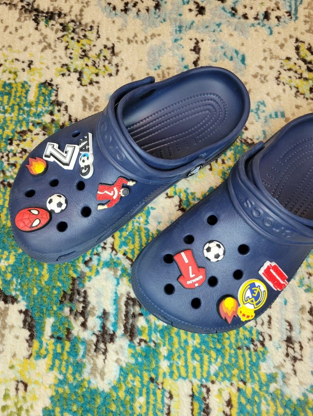 Crocs Navy Blue With Multiple Jibbitz Charms, Size Youth 3